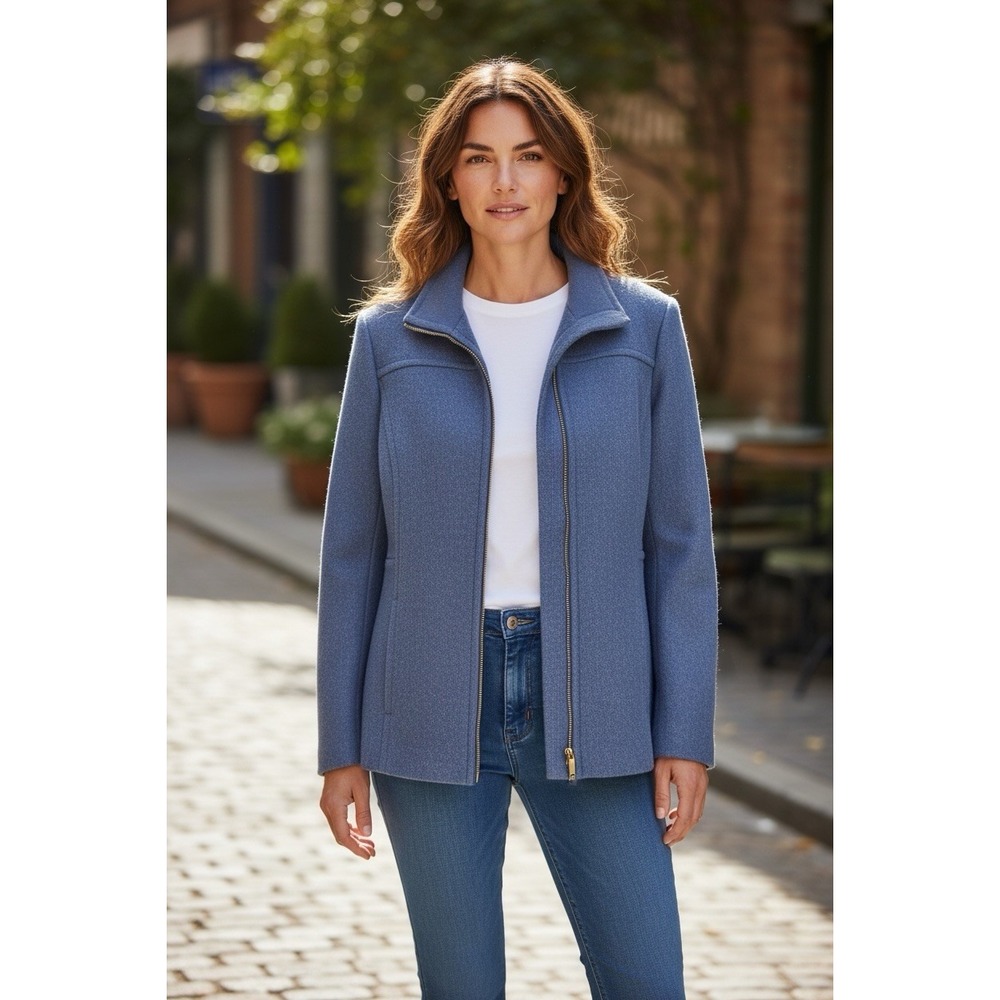 Lands' End Women's Blue 12P Wool Blend Classic Zip-up Jacket - Office Career